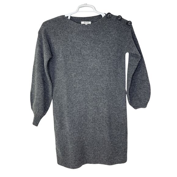 Madewell Boat Neck Button Women's XXS Sweater Dress Tunic Gray 100%‎ Merino Wool - Picture 1 of 5